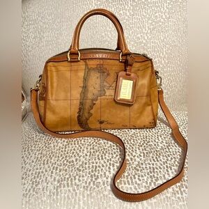 ALVIERO MARTINI 1ERE Classe World Map Canvas and leather tote satchel - Vintage